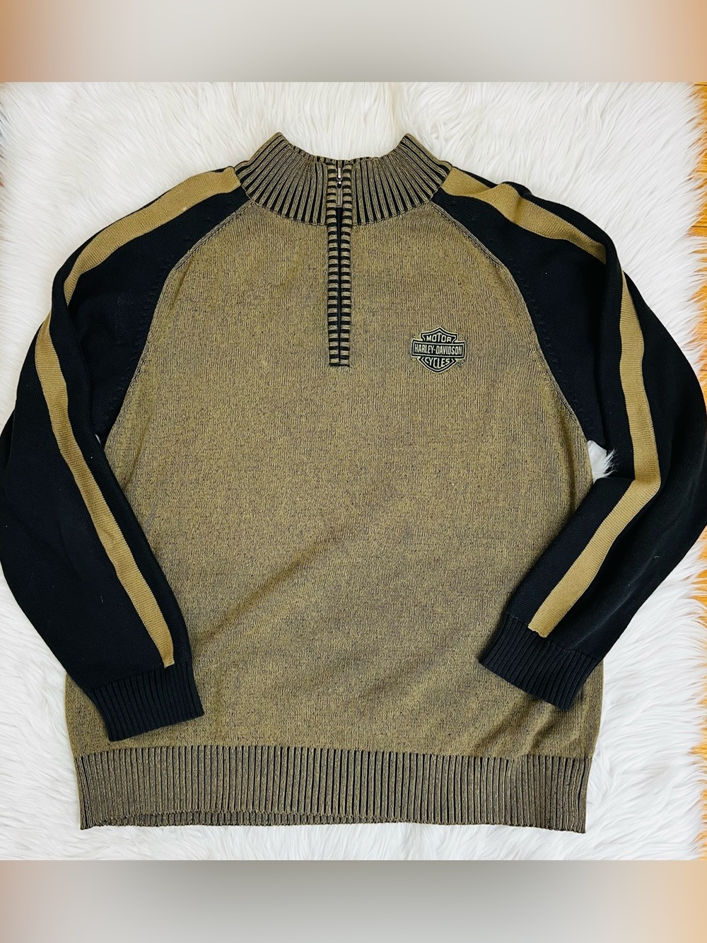 Vintage Harley Davidson Sweater Heavyweight Knit Quarter Zip Sz XL